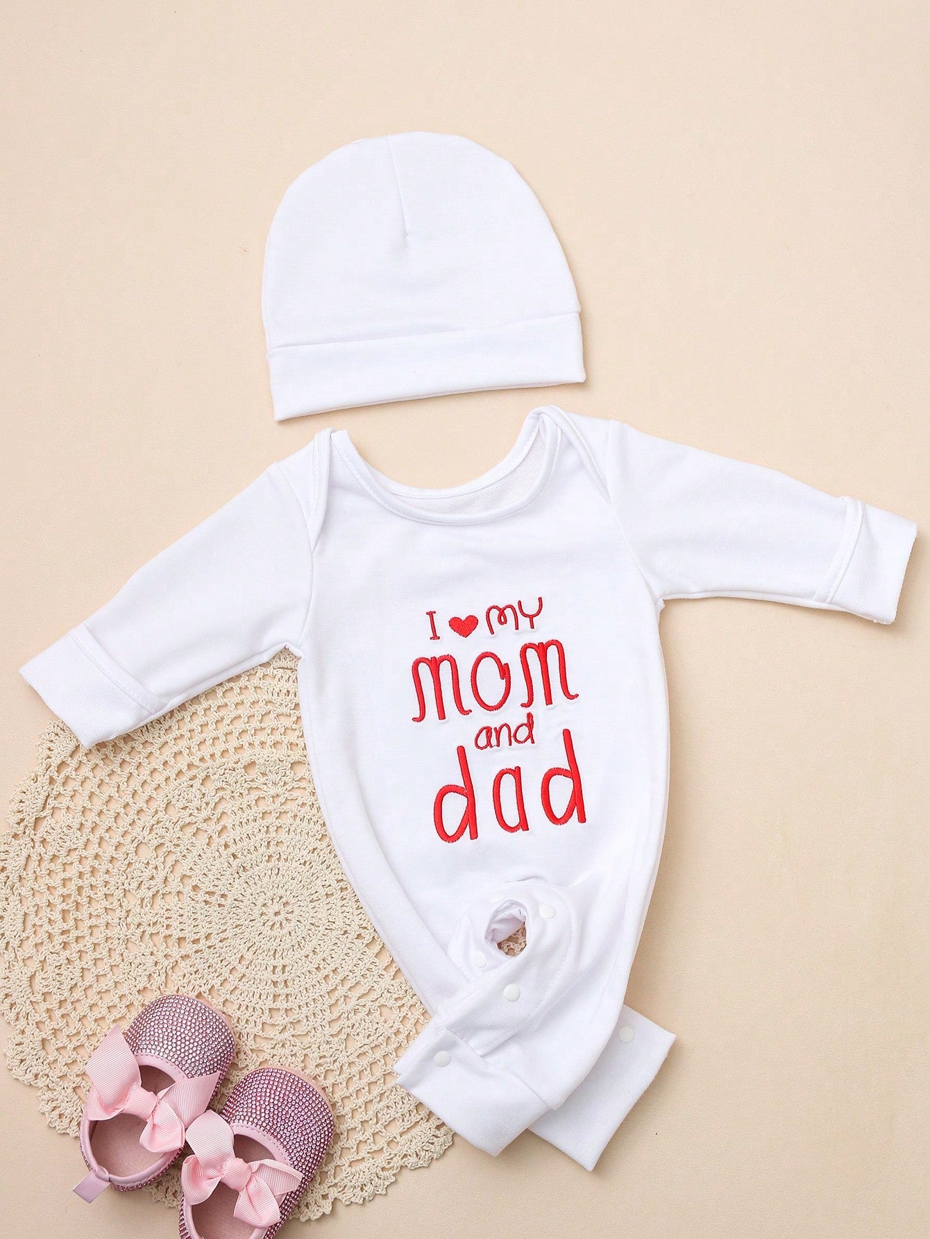Baby Boys I Love Mom and Dad Romper Set - Ivory