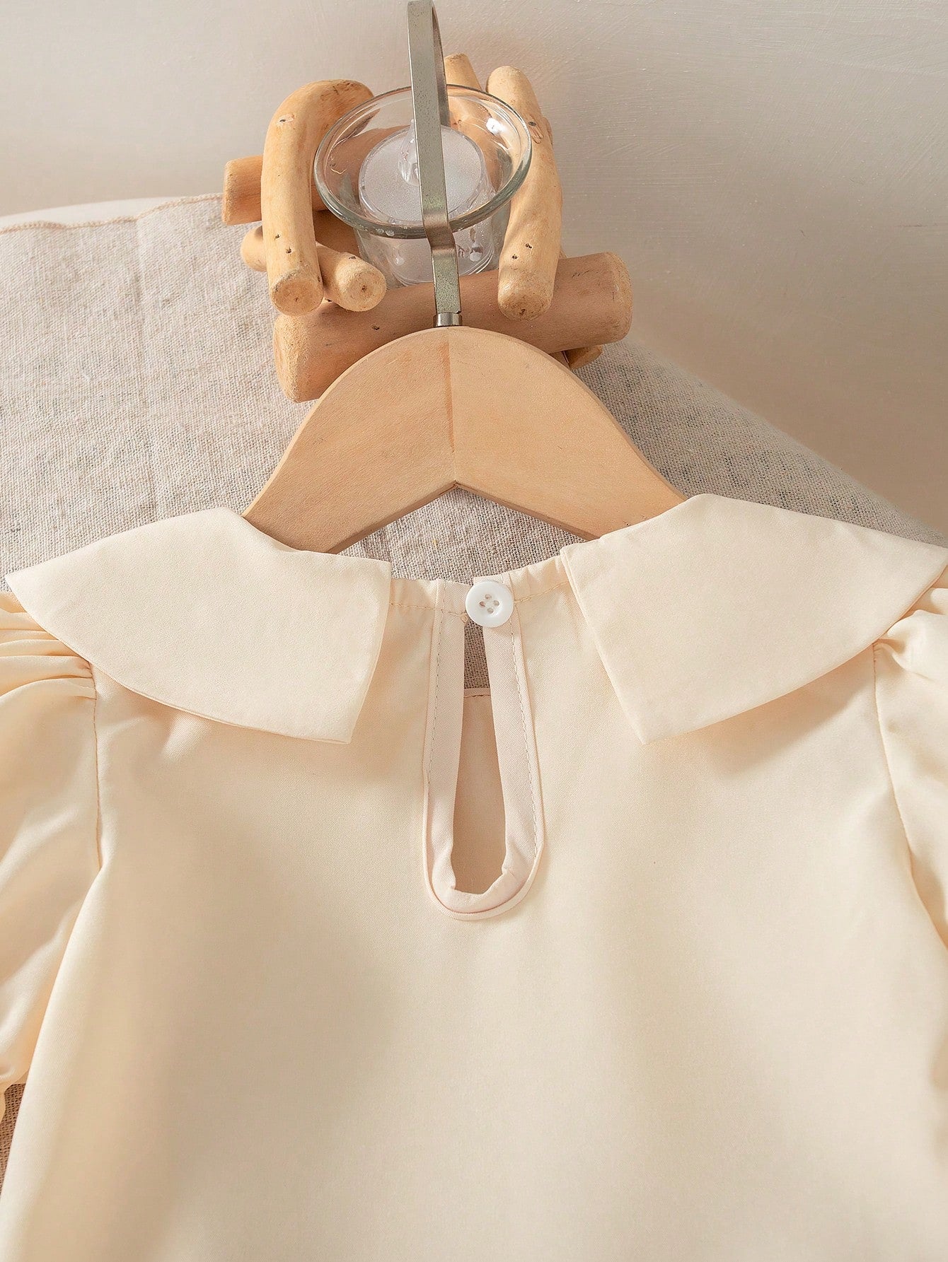 2pcs Girls Embroidered Peter Pan Collar Blouse & Wide-Leg Pants - Ivory