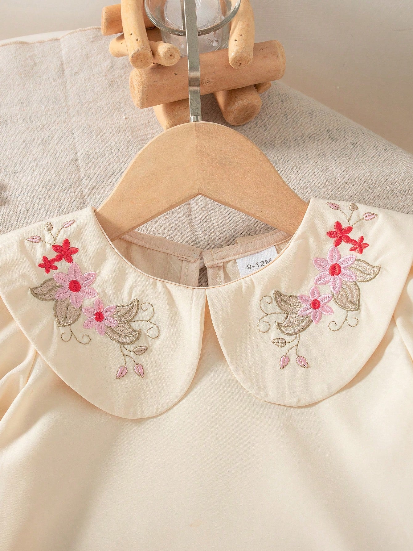 2pcs Girls Embroidered Peter Pan Collar Blouse & Wide-Leg Pants - Ivory