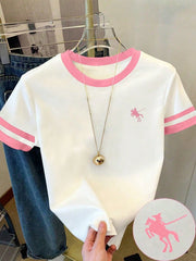 Big Girls Polo Print Contrast Trim Ringer Tee - Ivory | 21 Century ...