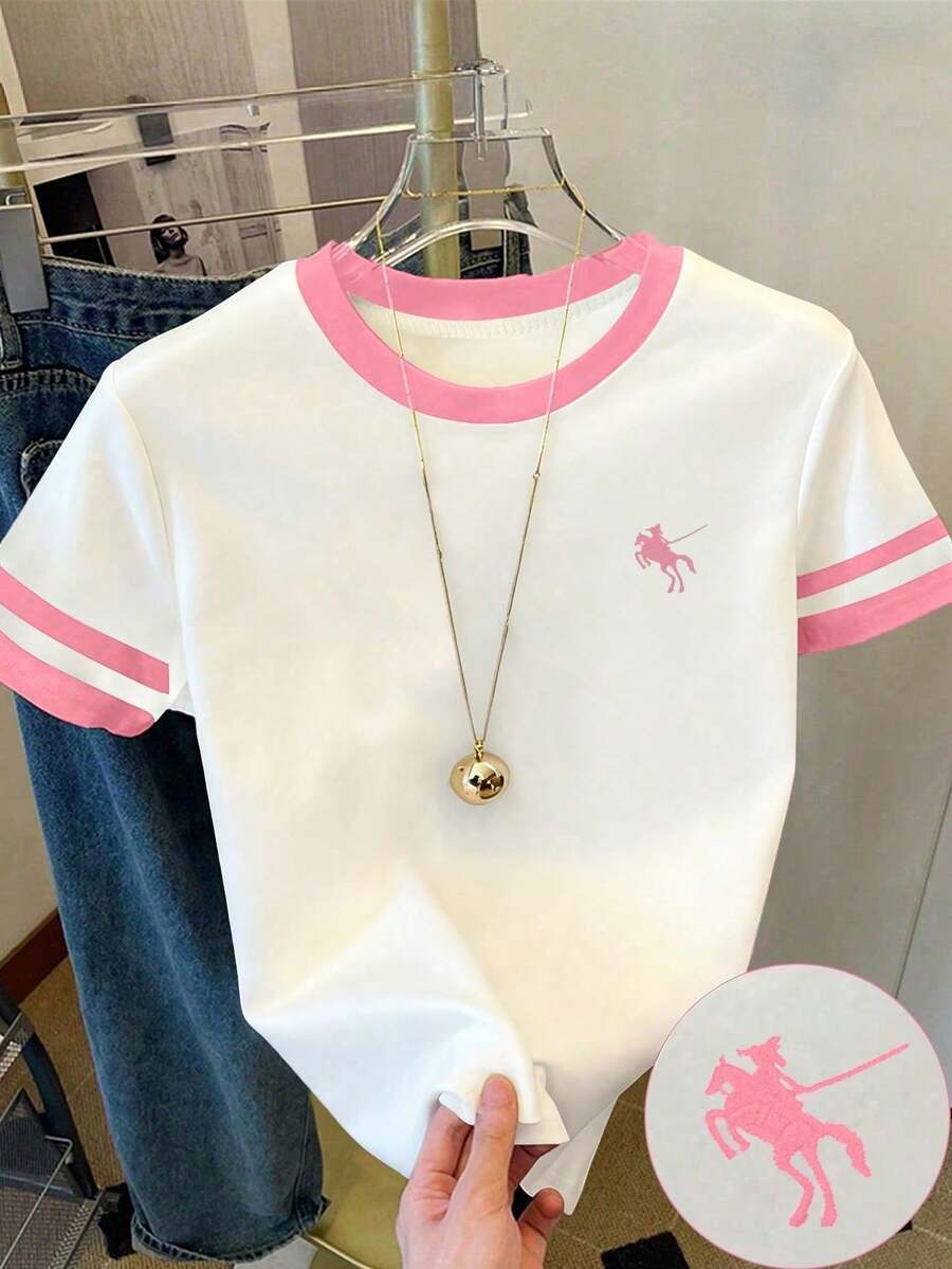 Big Girls Polo Print Contrast Trim Ringer Tee - Ivory | 21 Century ...