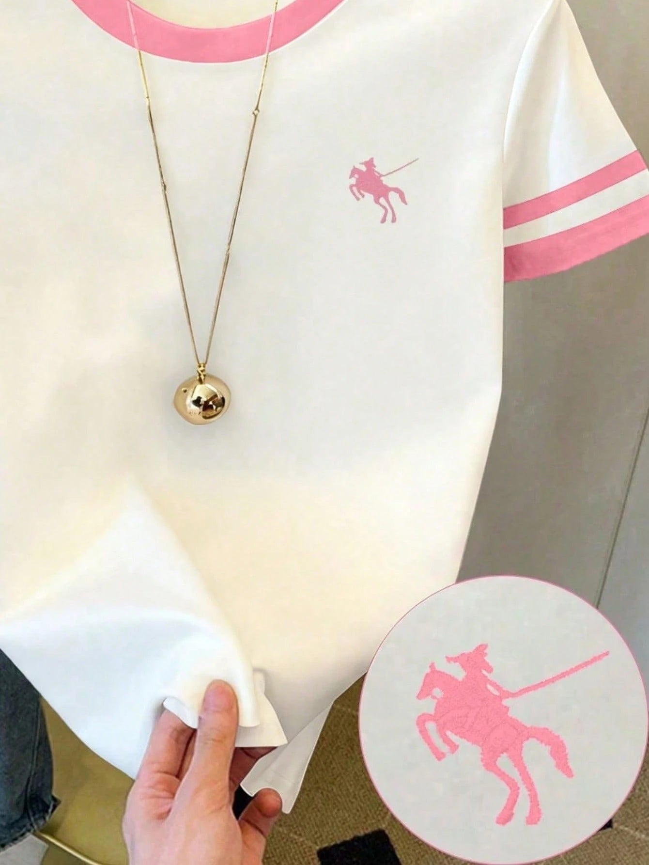 Big Girls Polo Print Contrast Trim Ringer Tee - Ivory | 21 Century ...