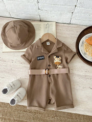 2pcs Unisex Safari Romper & Bucket Hat Set - Latte | 21 Century Kids