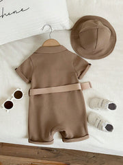 2pcs Unisex Safari Romper & Bucket Hat Set - Latte | 21 Century Kids