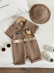 2pcs Unisex Safari Romper & Bucket Hat Set - Latte | 21 Century Kids