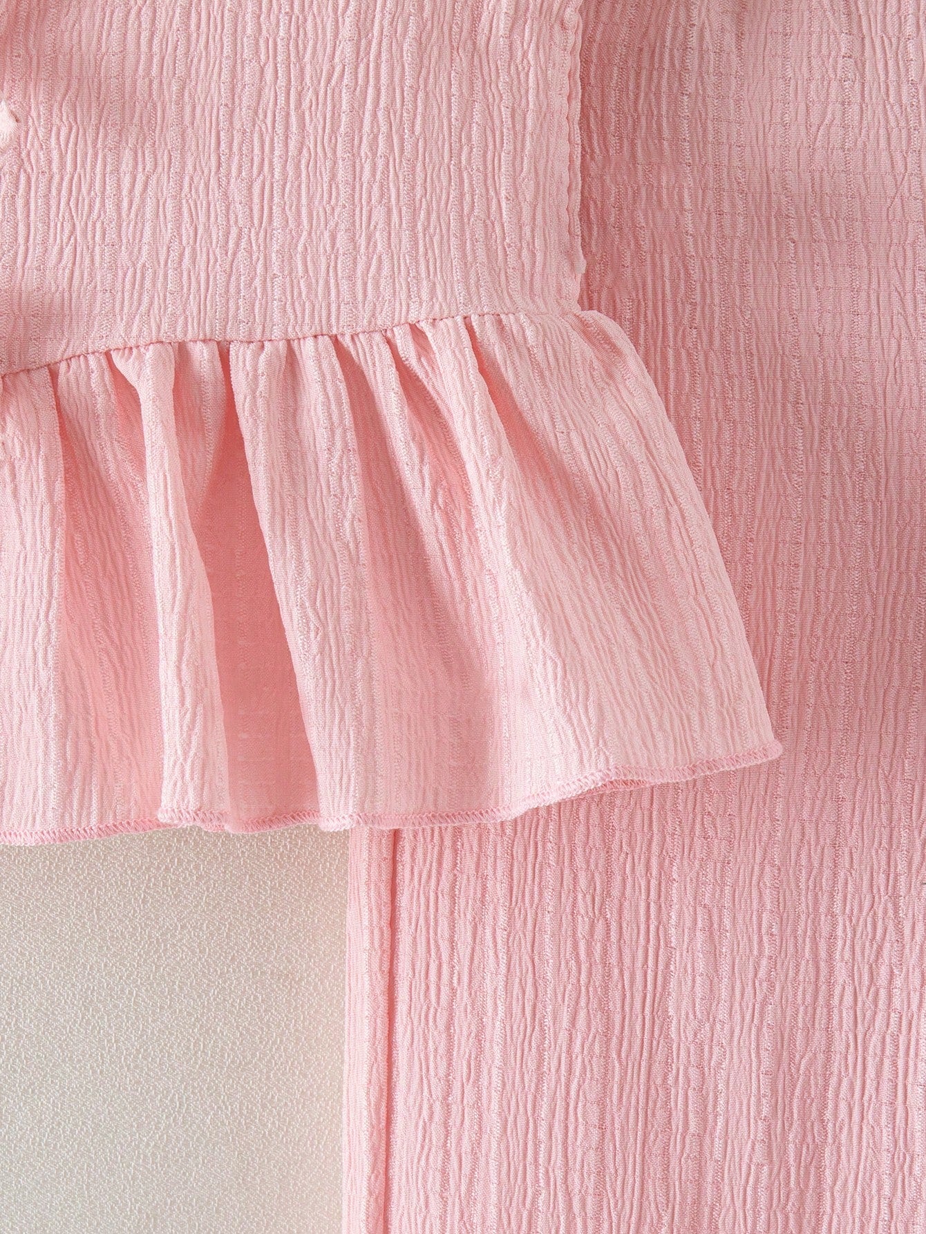 2pcs Girls Bow Detail Peplum Top & Wide-Leg Pants Set - Blush | 21 ...