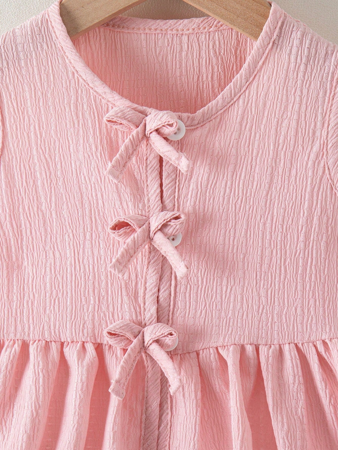 2pcs Girls Bow Detail Peplum Top & Wide-Leg Pants Set - Blush | 21 ...