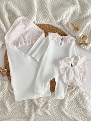 3pcs Baby Girls Floral Ruffle Collar Footed Sleepsuit Set - Ivory |...