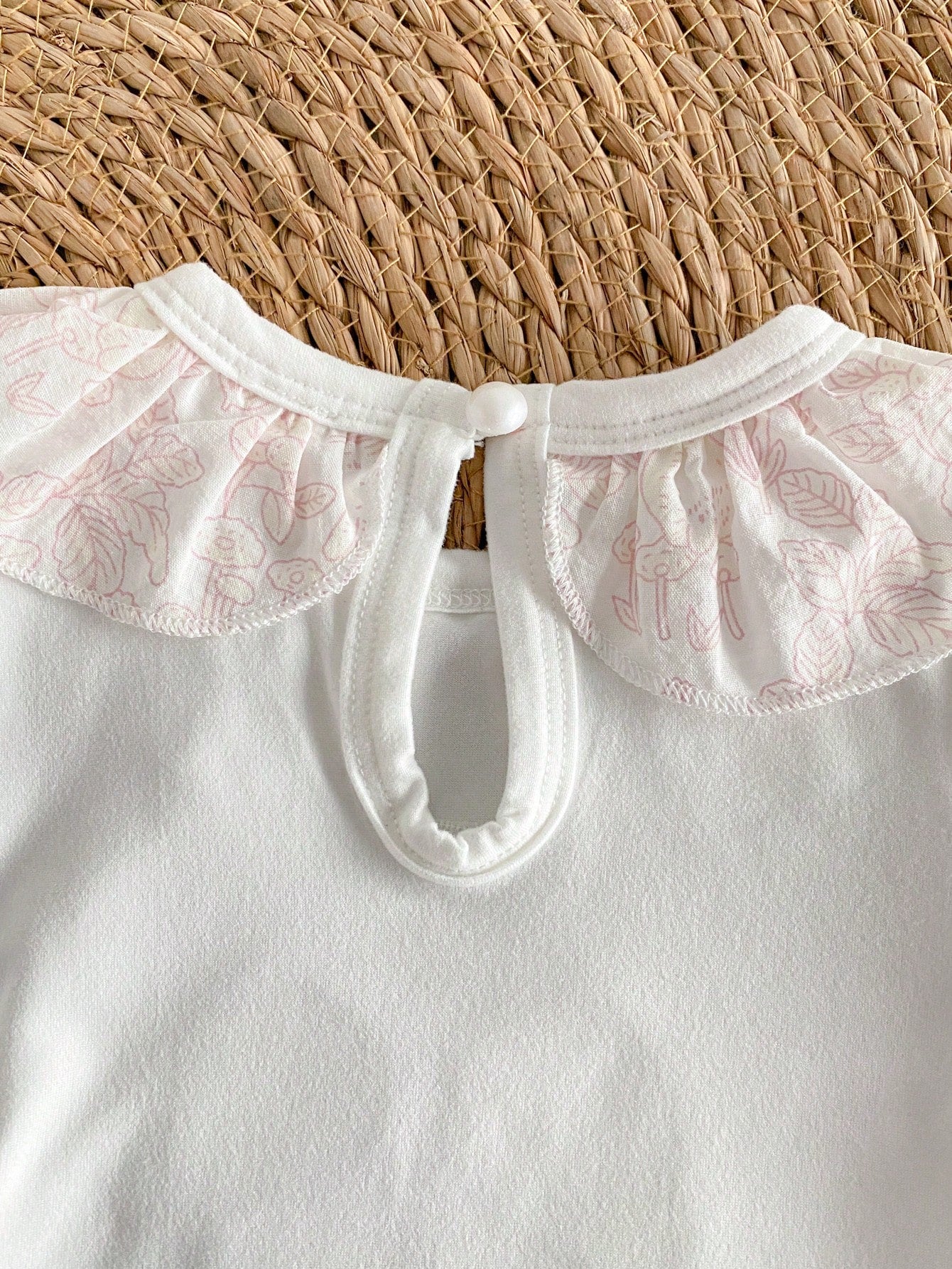 3pcs Baby Girls Floral Ruffle Collar Footed Sleepsuit Set - Ivory |...