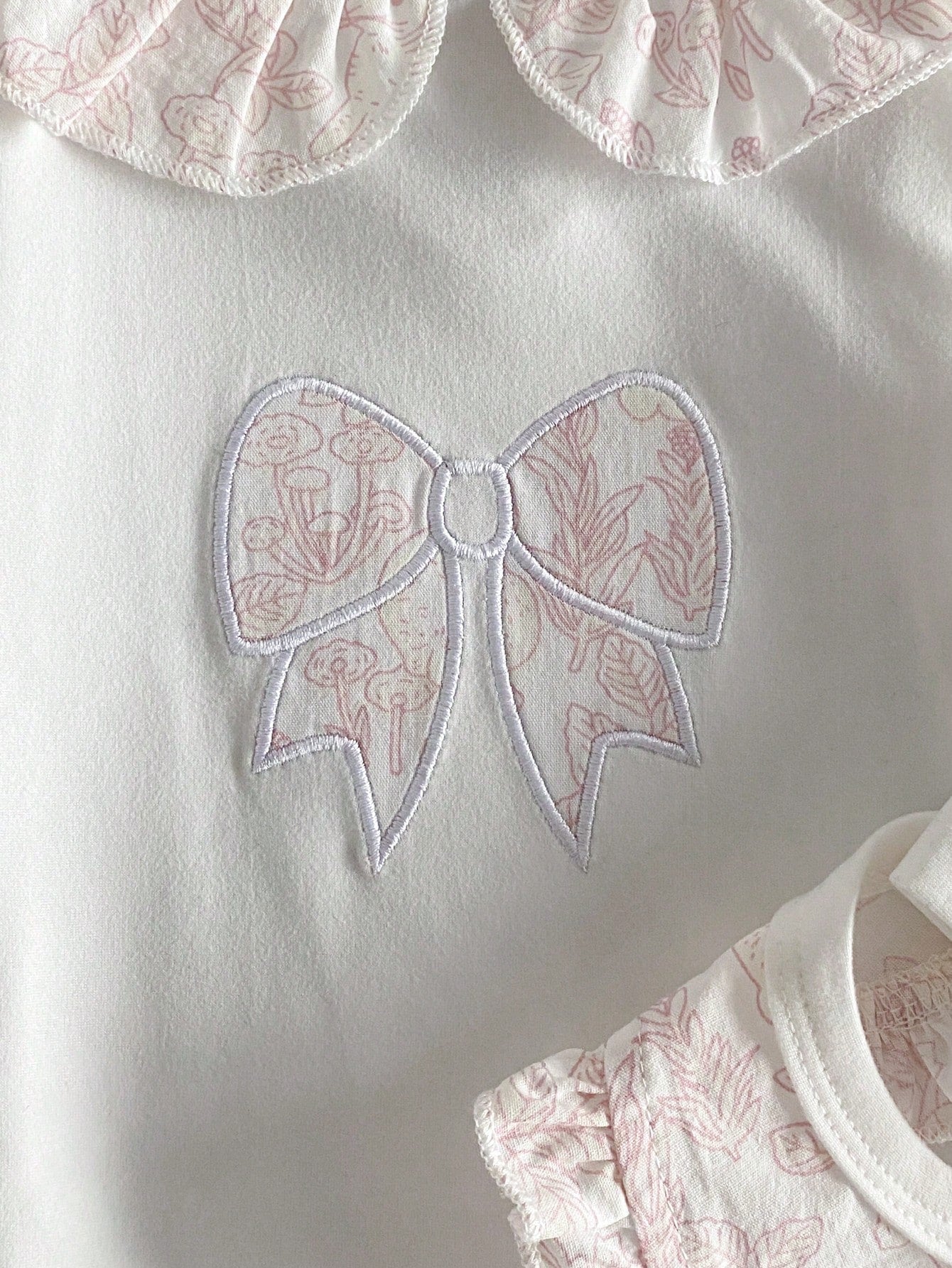 3pcs Baby Girls Floral Ruffle Collar Footed Sleepsuit Set - Ivory |...