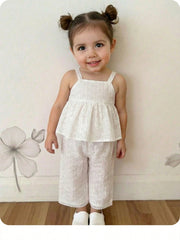 2pcs Girls Daisy Eyelet Cami Top & Wide-Leg Pants Set - Ivory | 21 ...