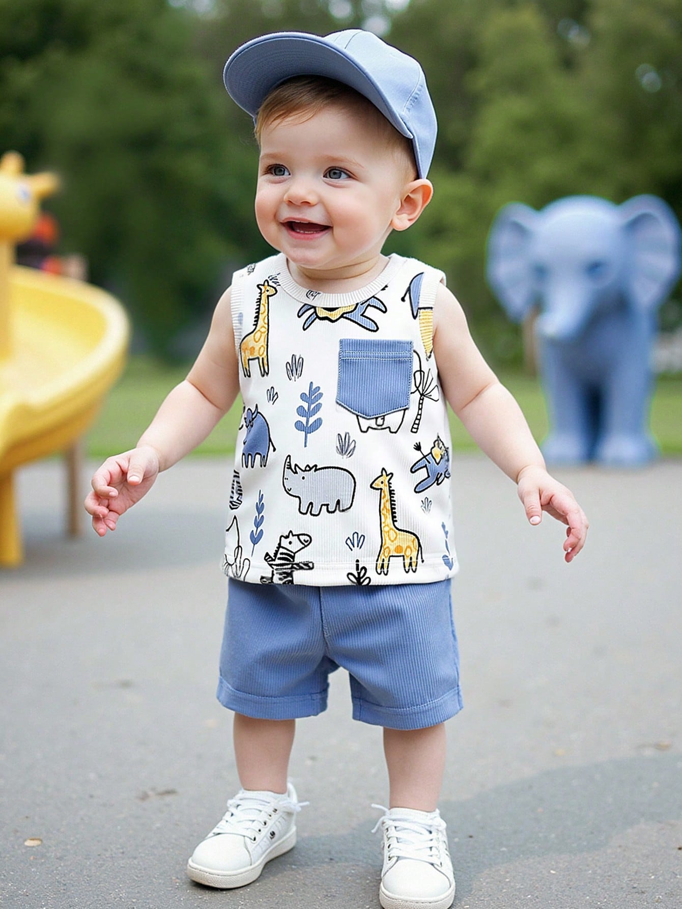 2pcs Baby Boys Safari Animal Print Tank & Shorts Set - Isabelline