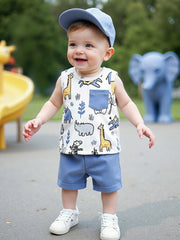 2pcs Baby Boys Safari Animal Print Tank & Shorts Set - Isabelline