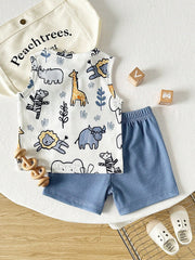 2pcs Baby Boys Safari Animal Print Tank & Shorts Set - Isabelline