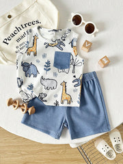 2pcs Baby Boys Safari Animal Print Tank & Shorts Set - Isabelline