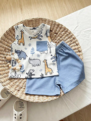 2pcs Baby Boys Safari Animal Print Tank & Shorts Set - Isabelline