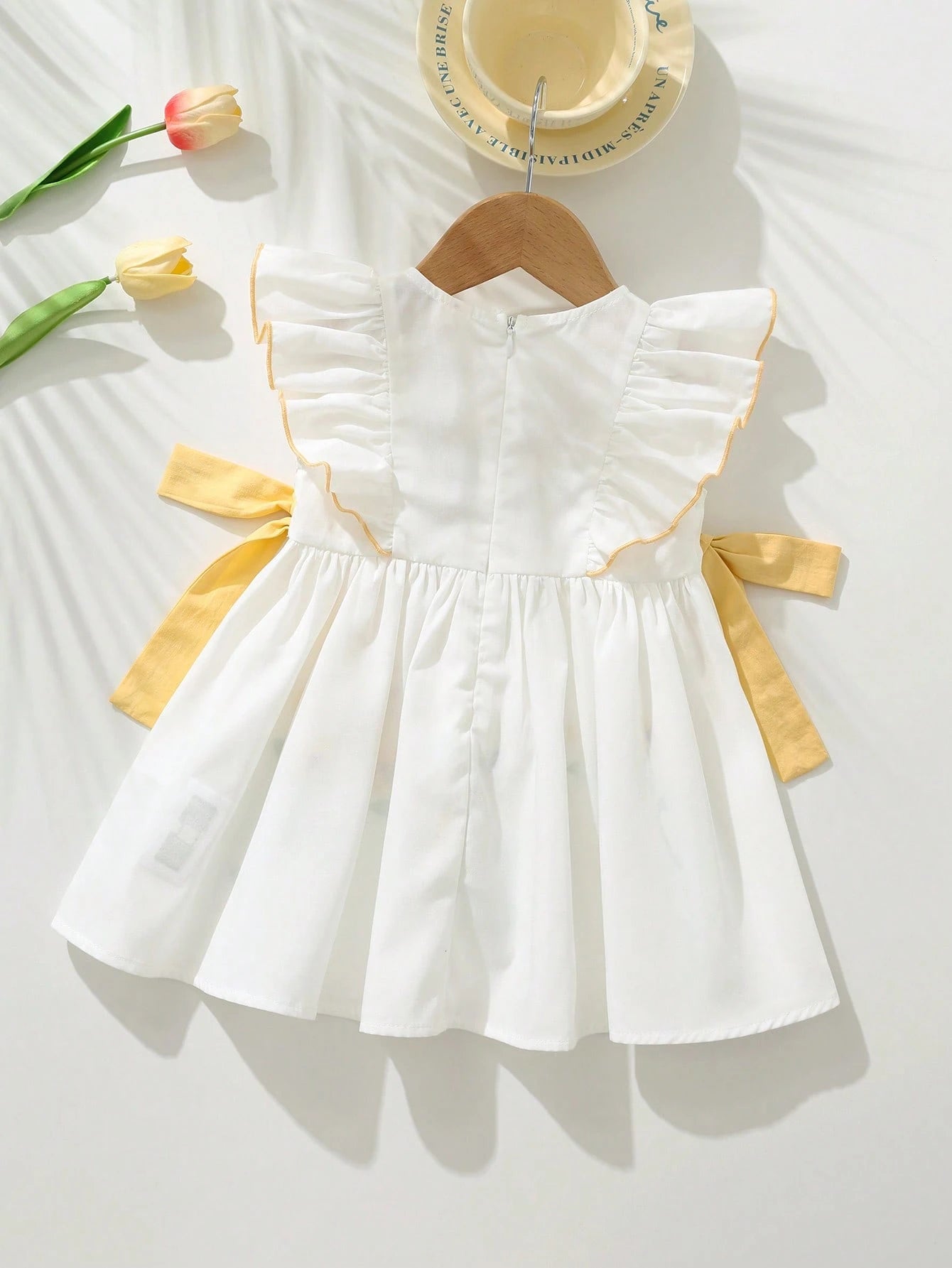 Girls Floral Embroidered Ruffle Sleeve A-Line Dress - Ivory | 21 Ce...