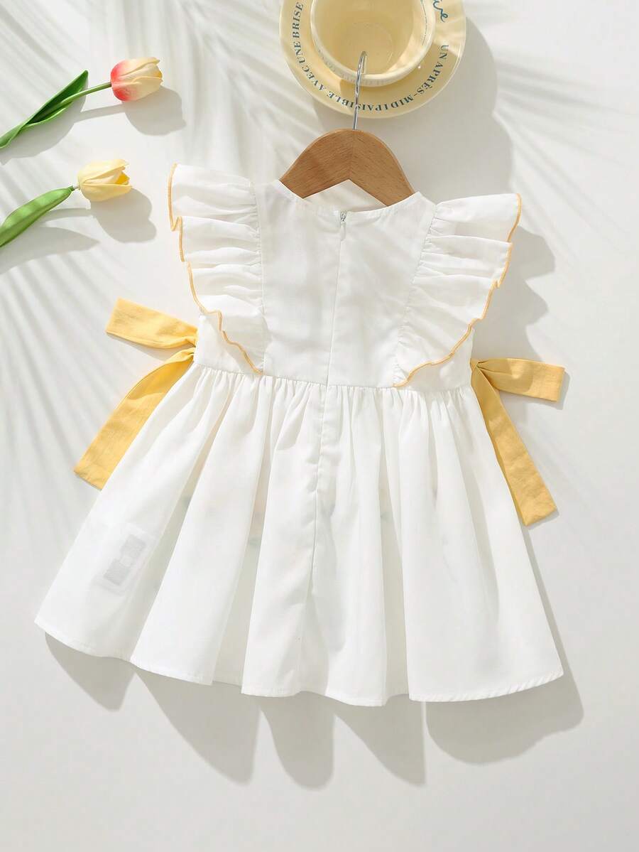 Girls Floral Embroidered Ruffle Sleeve A-Line Dress - Ivory | 21 Ce...