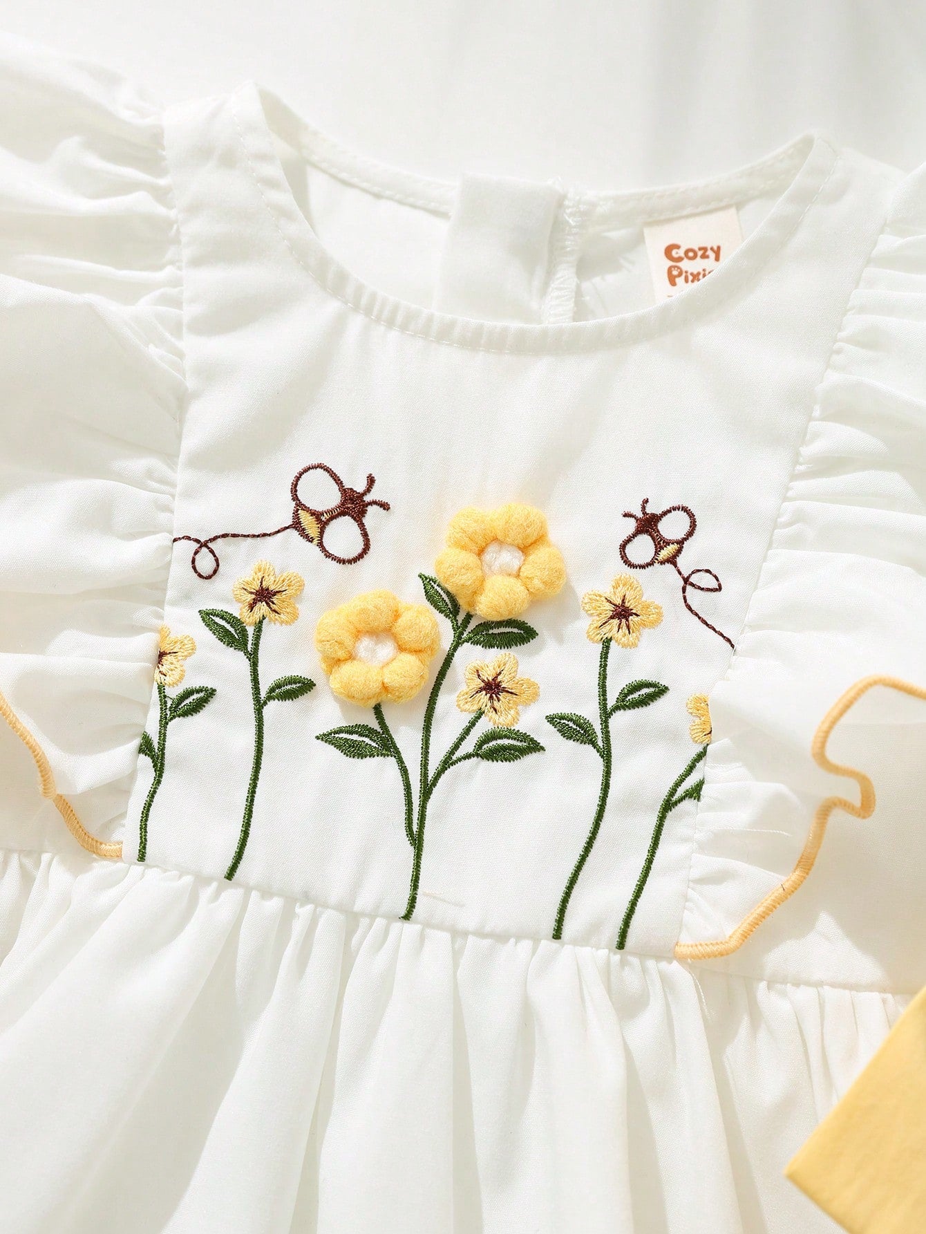 Girls Floral Embroidered Ruffle Sleeve A-Line Dress - Ivory | 21 Ce...