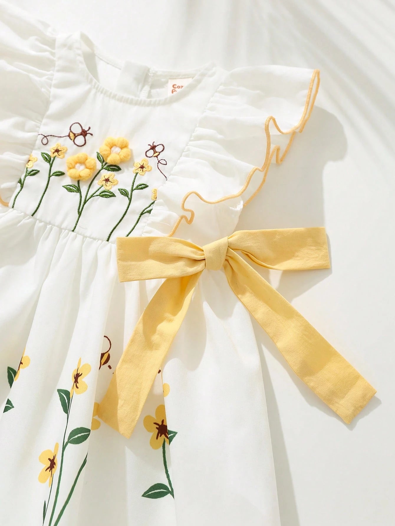 Girls Floral Embroidered Ruffle Sleeve A-Line Dress - Ivory | 21 Ce...
