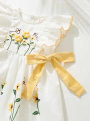 Girls Floral Embroidered Ruffle Sleeve A-Line Dress - Ivory | 21 Ce...