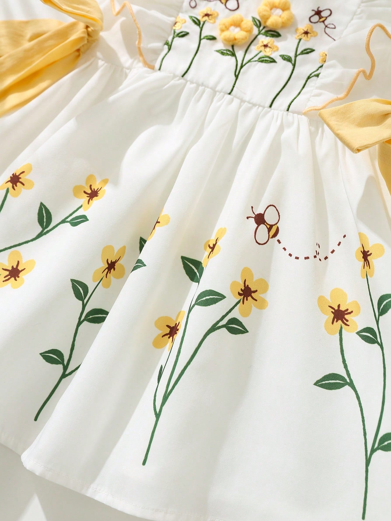 Girls Floral Embroidered Ruffle Sleeve A-Line Dress - Ivory | 21 Ce...