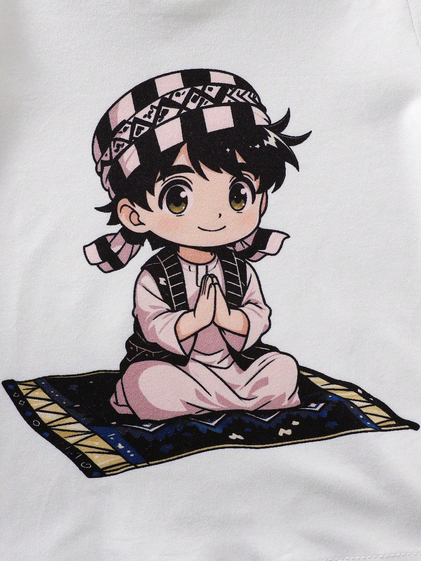 3pcs Boys Anime Prayer Print Tee, Keffiyeh Joggers & Cap Set - Ivor...
