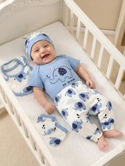 5pcs Baby Boys Elephant Print Bodysuit & Pants Set - Cerulean | 21 ...