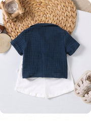 Boys Muslin Button Shirt & Shorts Set - Midnight