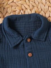 Boys Muslin Button Shirt & Shorts Set - Midnight