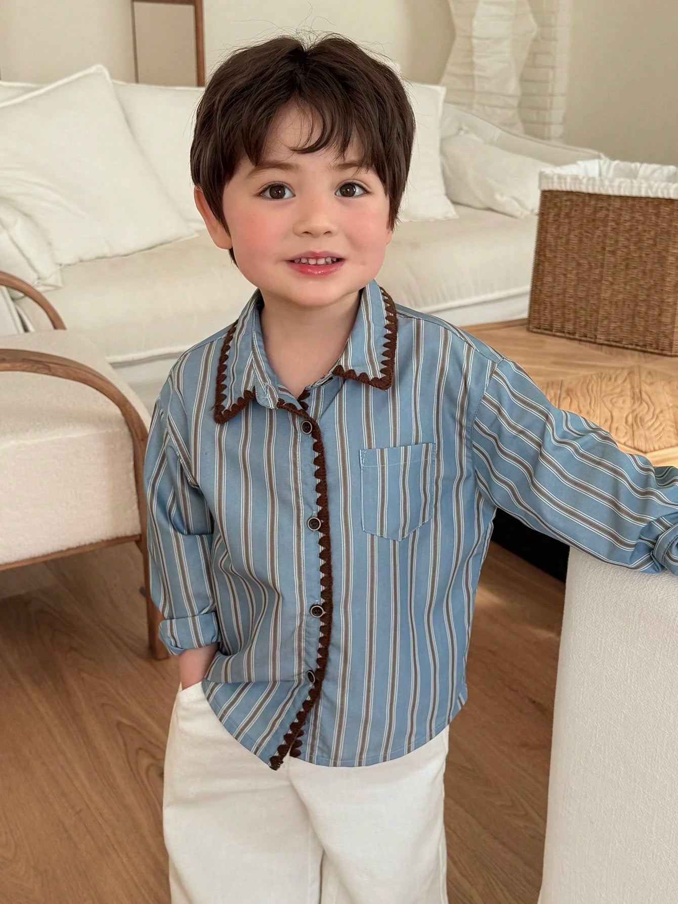 Boys Striped Scallop-Trim Button-Front Shirt - Slate | 21 Century Kids