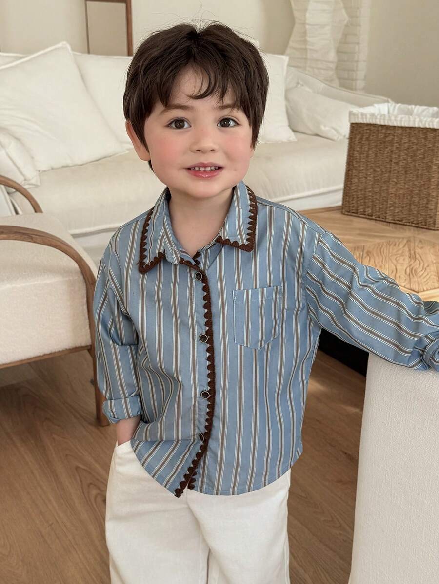 Boys Striped Scallop-Trim Button-Front Shirt - Slate | 21 Century Kids