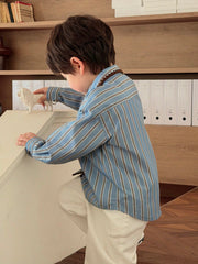 Boys Striped Scallop-Trim Button-Front Shirt - Slate | 21 Century Kids