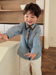 Boys Striped Scallop-Trim Button-Front Shirt - Slate | 21 Century Kids
