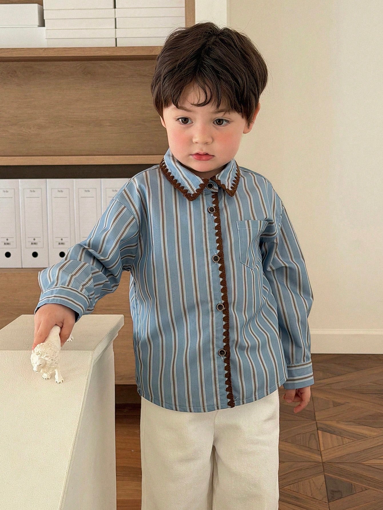 Boys Striped Scallop-Trim Button-Front Shirt - Slate | 21 Century Kids