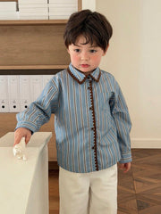 Boys Striped Scallop-Trim Button-Front Shirt - Slate | 21 Century Kids