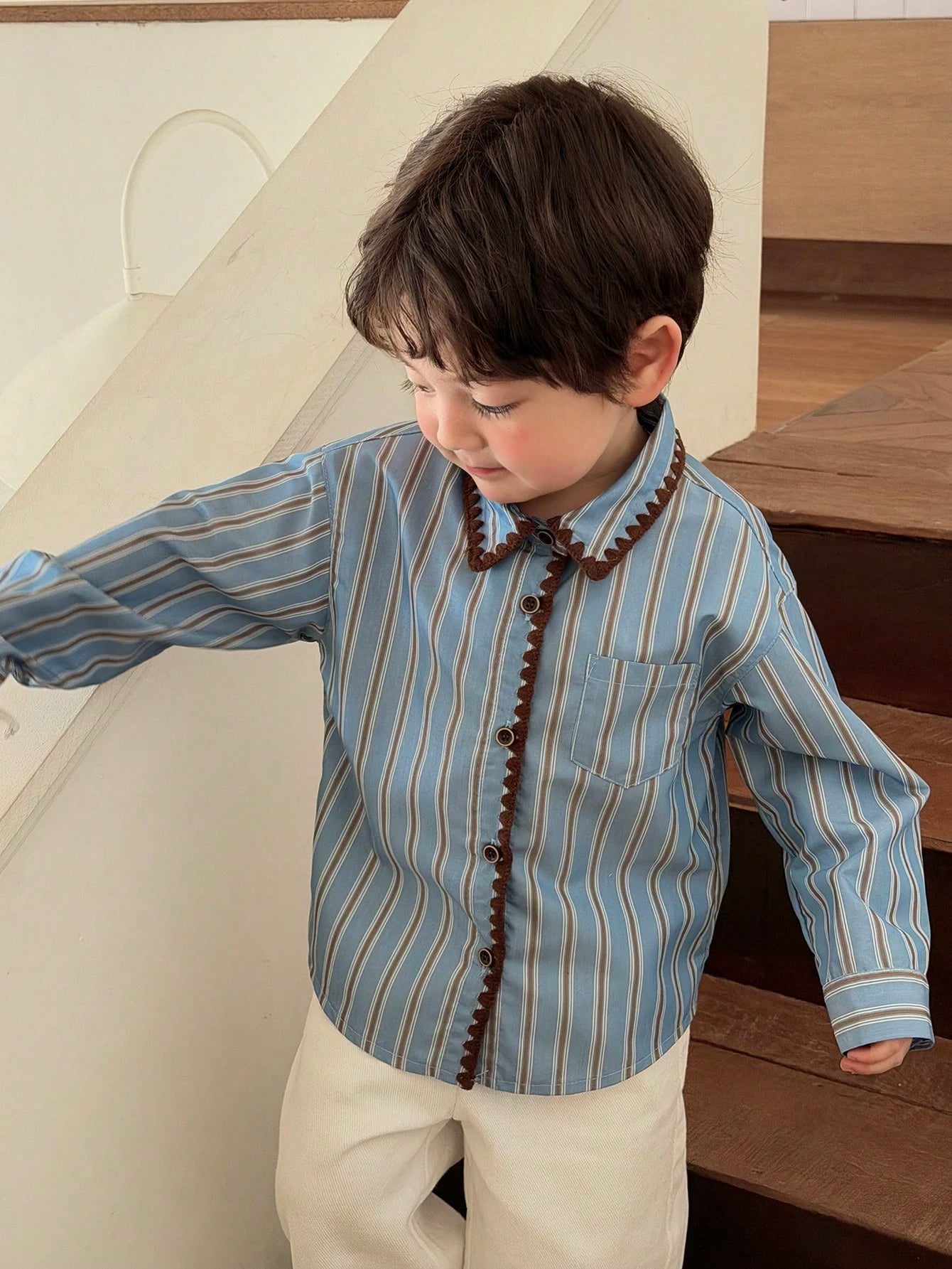 Boys Striped Scallop-Trim Button-Front Shirt - Slate | 21 Century Kids