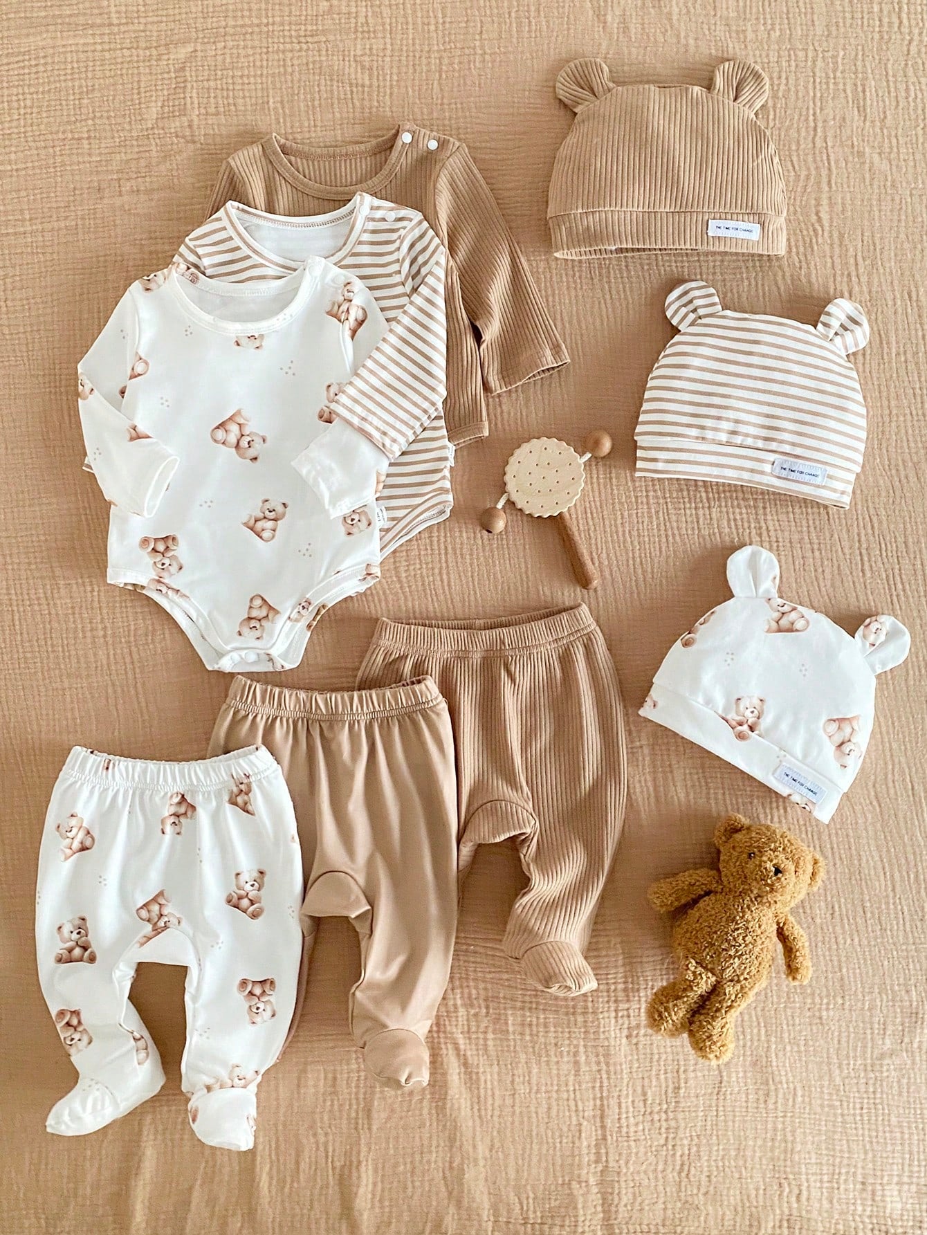 3pcs Baby Boys Teddy Bear Bodysuit, Footed Pants & Bear Ear Hat Set...