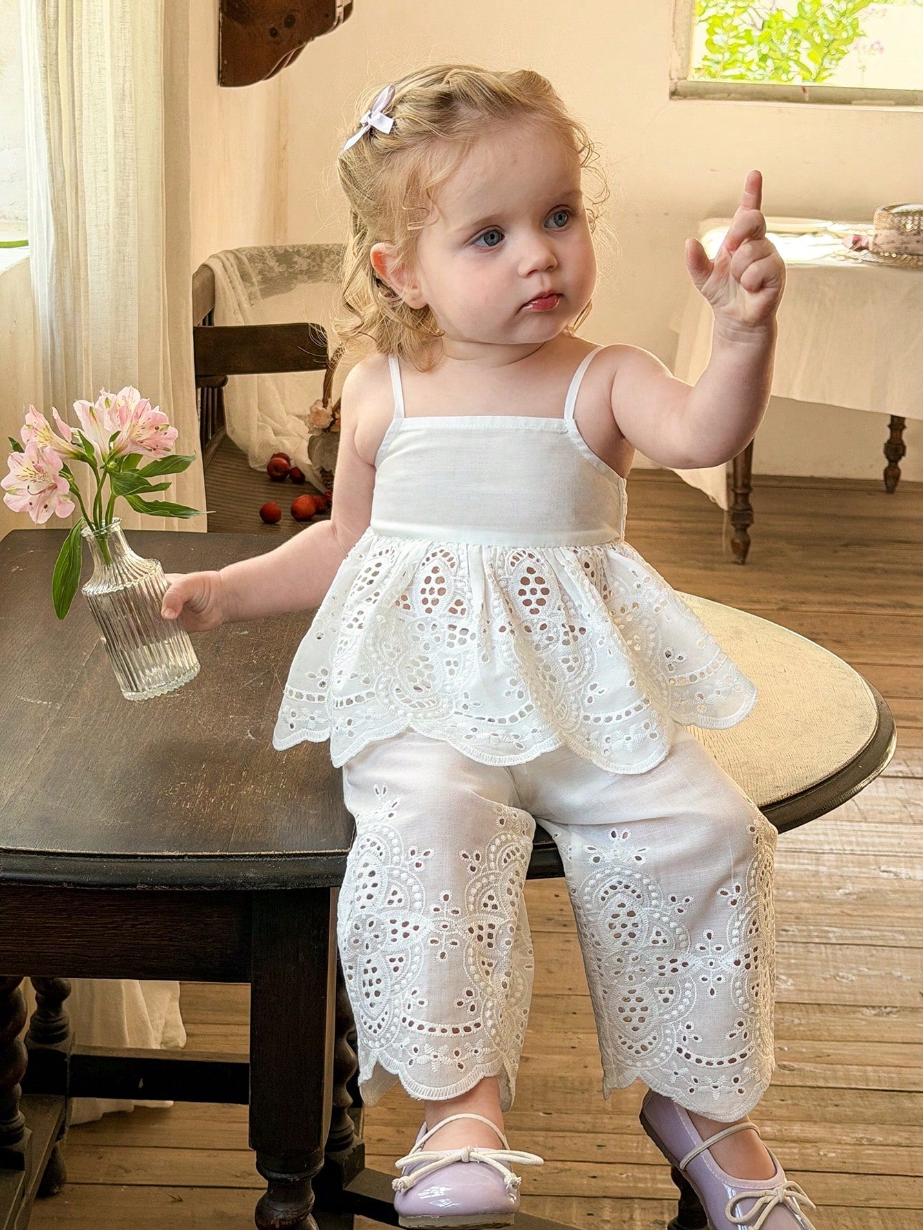 2pcs Girls Broderie Anglaise Camisole & Pants Set - Ivory | 21 Cent...