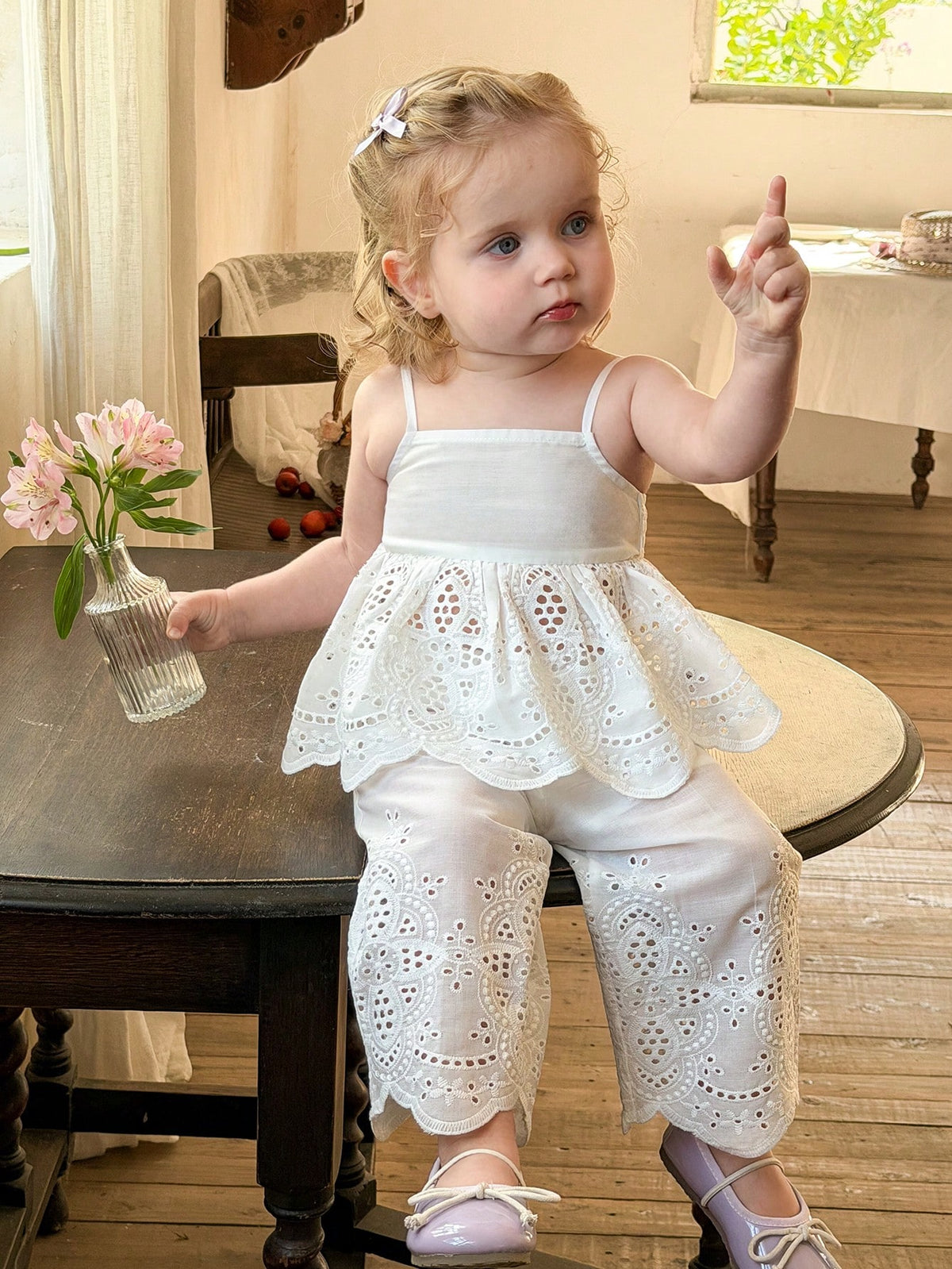 2pcs Girls Broderie Anglaise Camisole & Pants Set - Ivory | 21 Cent...