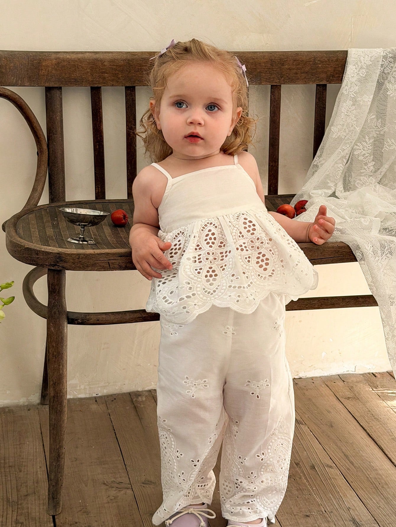 2pcs Girls Broderie Anglaise Camisole & Pants Set - Ivory | 21 Cent...