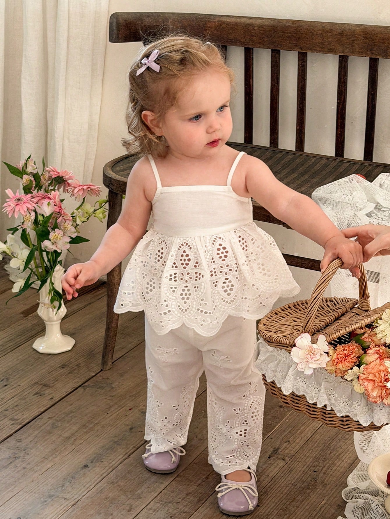 2pcs Girls Broderie Anglaise Camisole & Pants Set - Ivory | 21 Cent...