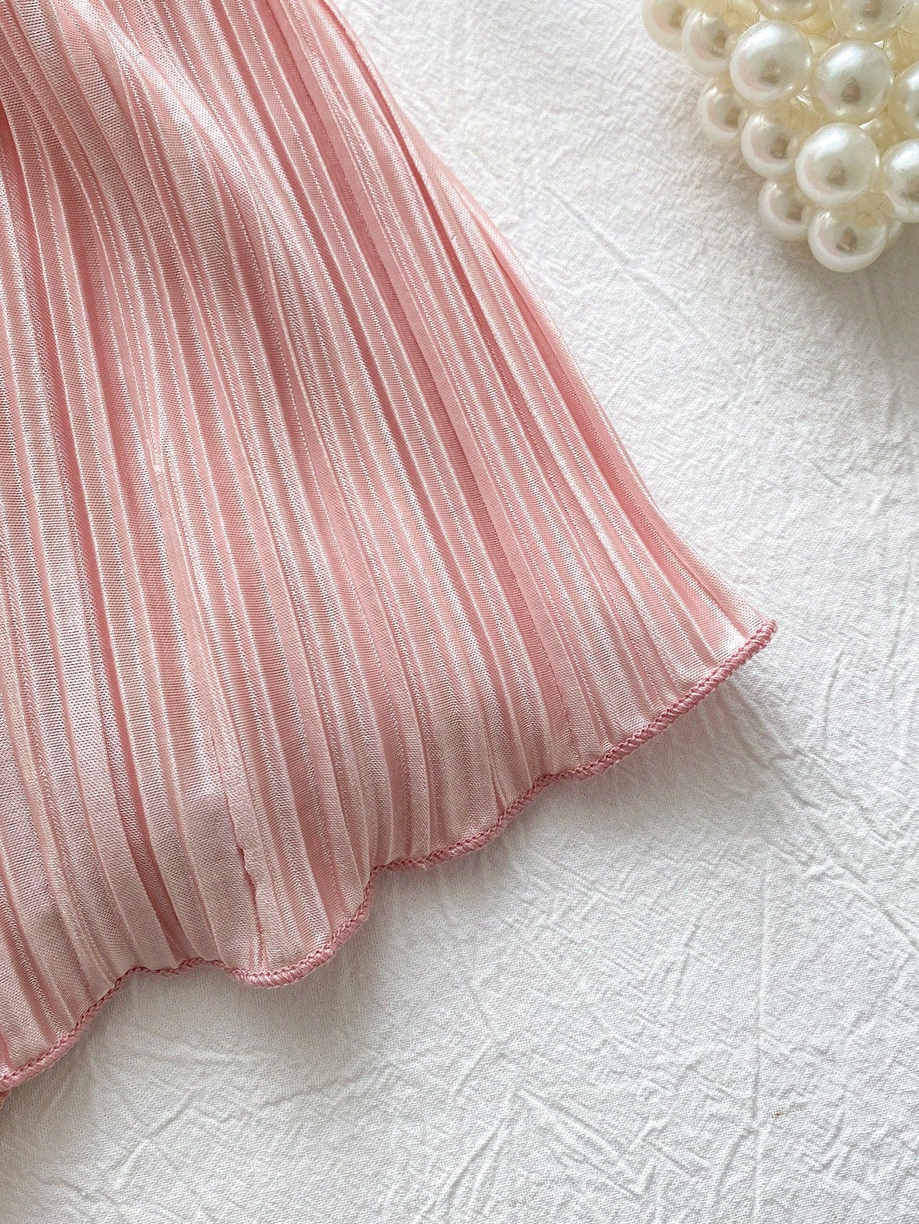Baby Girls Pearl Collar Pleated Romper Dress - Blush