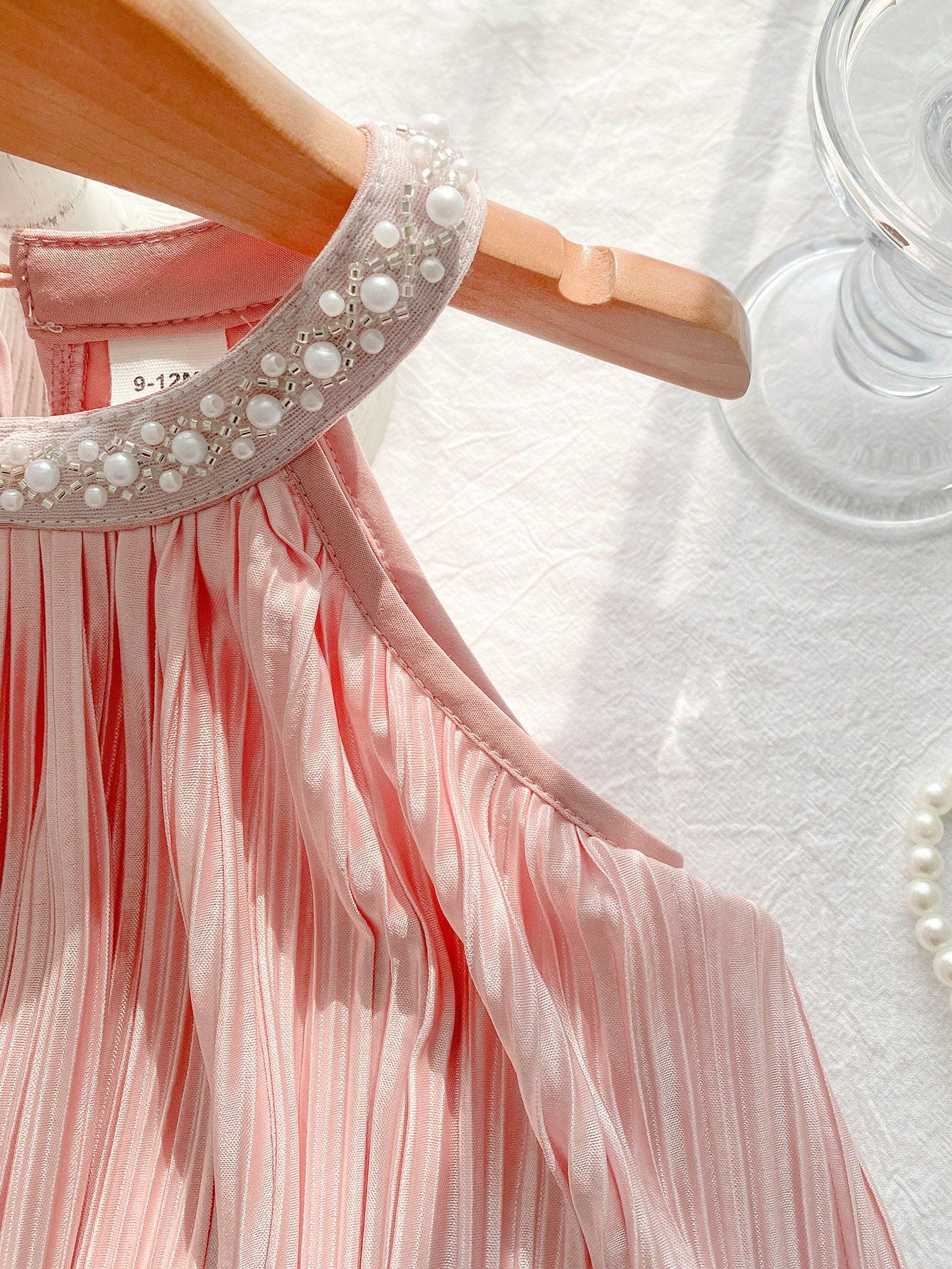 Baby Girls Pearl Collar Pleated Romper Dress - Blush