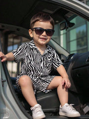 Baby Boys Zebra Print Resort Collar Shirt & Shorts - Ivory