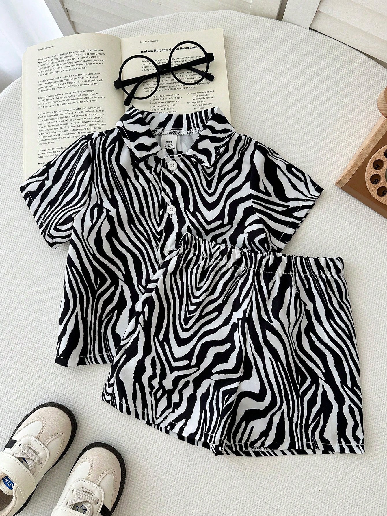 Baby Boys Zebra Print Resort Collar Shirt & Shorts - Ivory