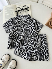 Baby Boys Zebra Print Resort Collar Shirt & Shorts - Ivory