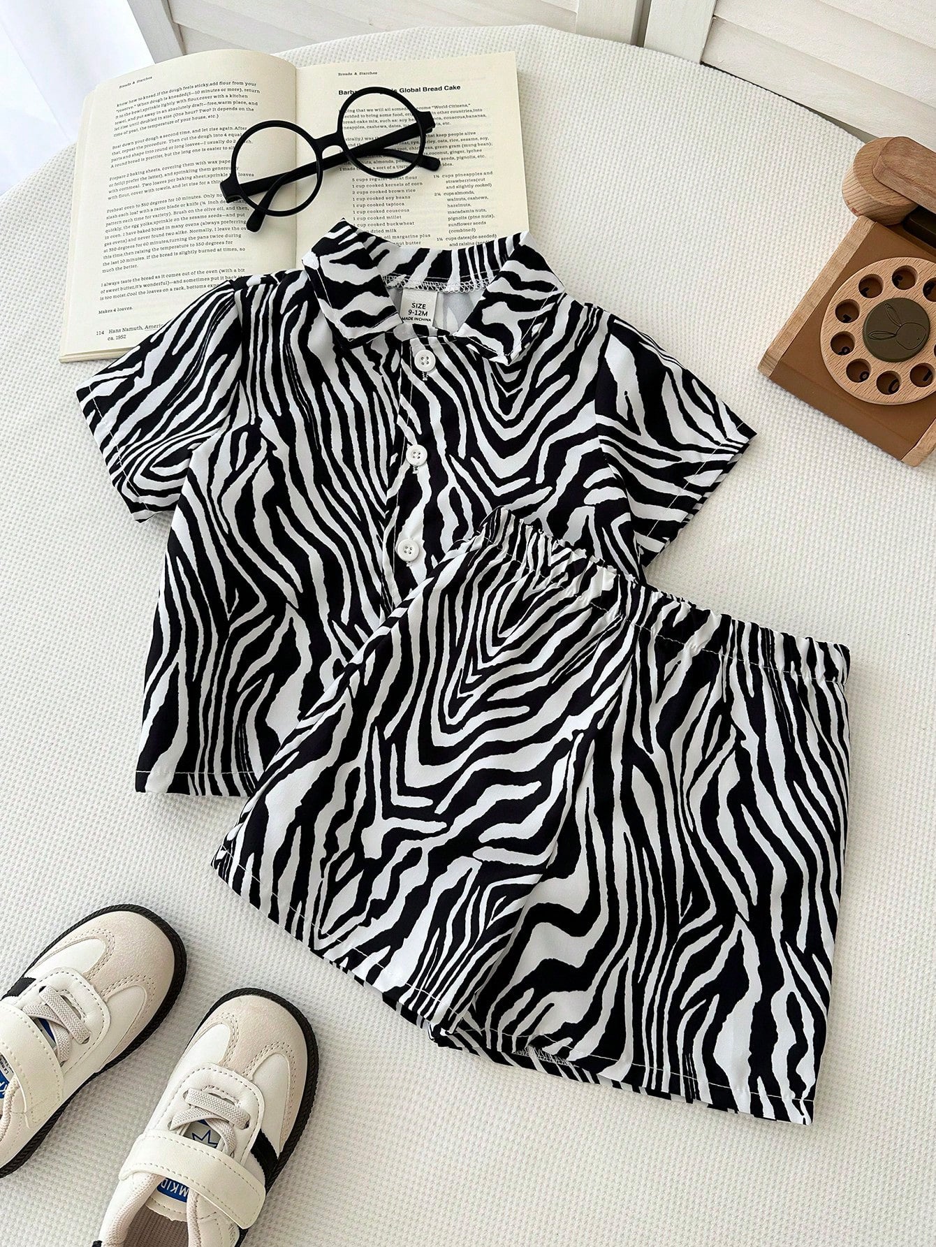 Baby Boys Zebra Print Resort Collar Shirt & Shorts - Ivory