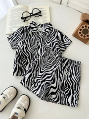 Baby Boys Zebra Print Resort Collar Shirt & Shorts - Ivory
