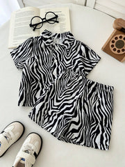 Baby Boys Zebra Print Resort Collar Shirt & Shorts - Ivory